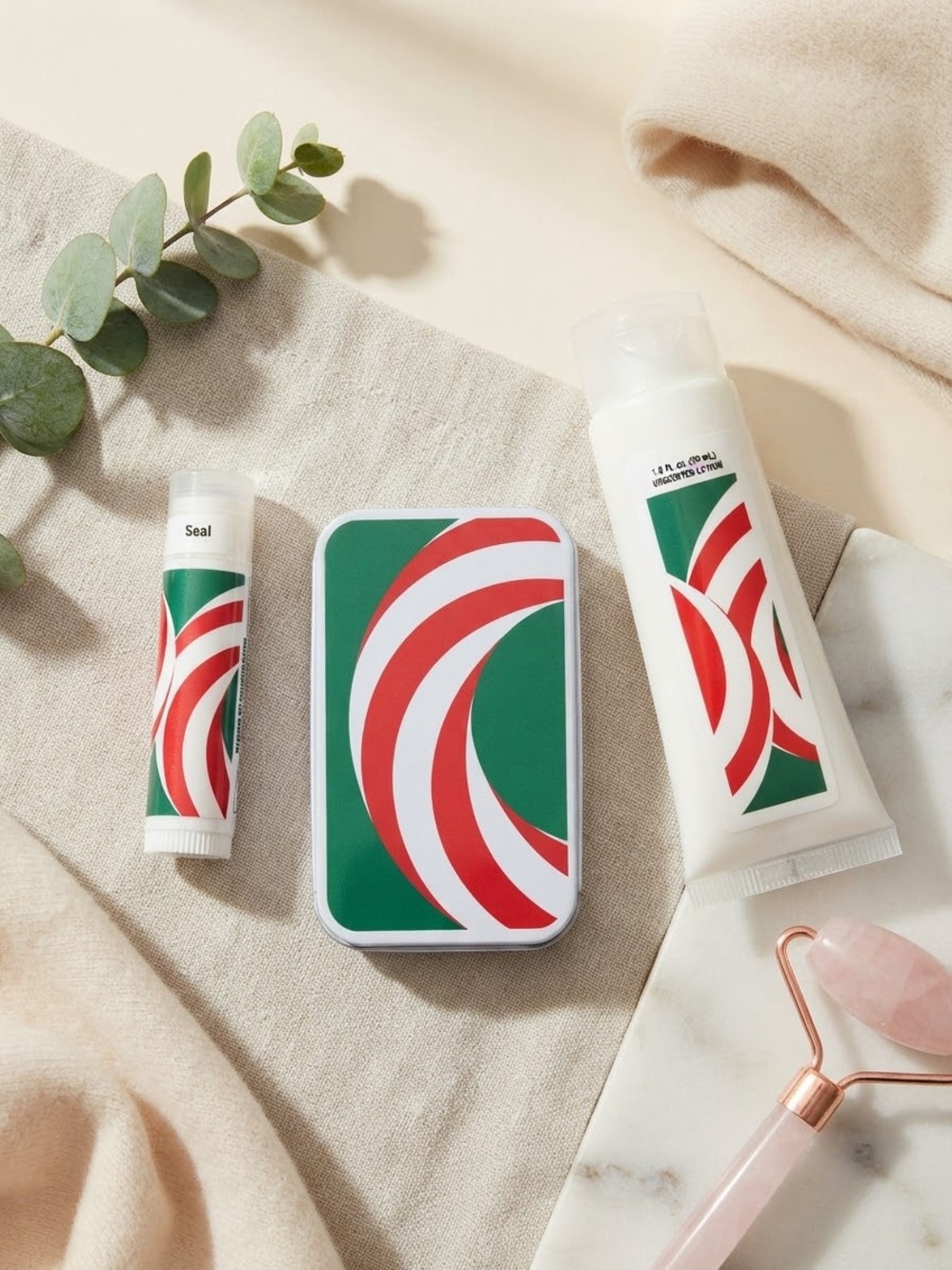 Travel Skincare & Lip Care Set – Red, White, & Green Graphic Design
